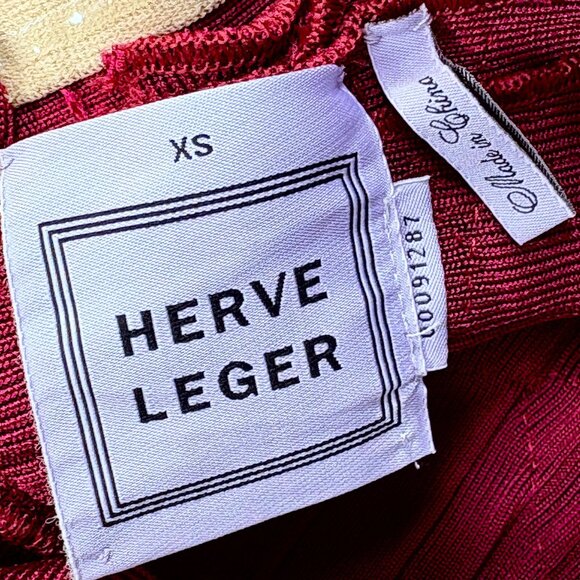 Herve Leger Burgundy Red Double Strap Bodice Bandage Bodycon Mini Dress XS - Picture 11 of 13